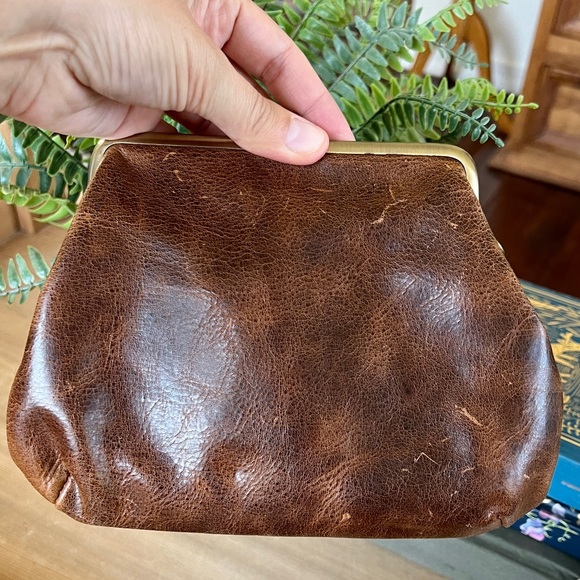 Patricia Nash Distressed Rustic Cognac Kiss Lock Clutch Wristlet Purse - Picture 10 of 15